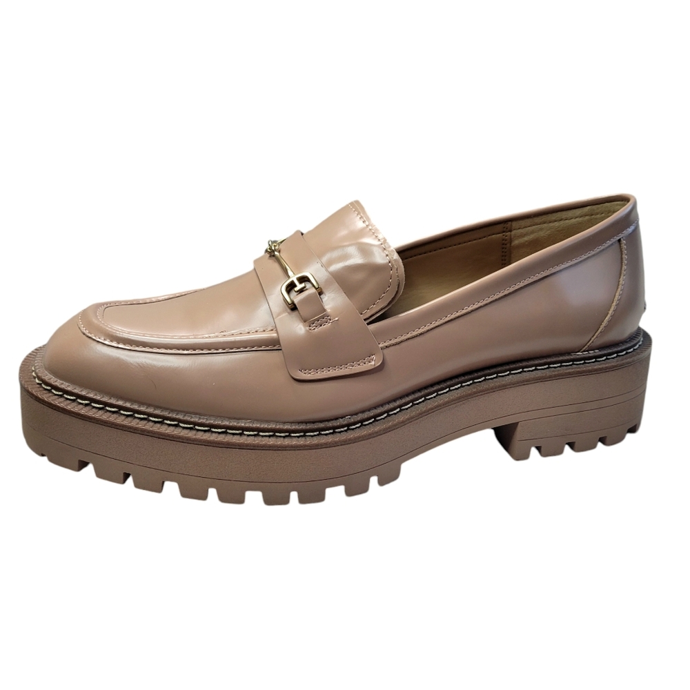 Sam Edelman Laurs Lug Sole Loafer Shoes Size 9.5 M Maple Sugar Box Leather Beige